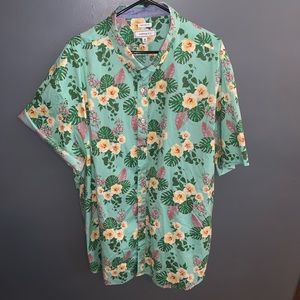 Short Sleeve Button Up Shirt, Aqua Floral 3X